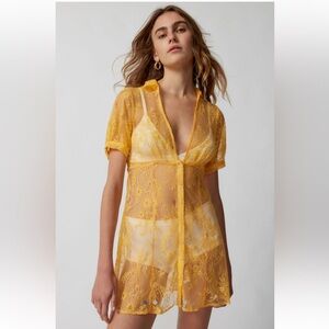 3x$15 Urban Outfitters Connie Sheer Floral Lace Light Orange Mini Dress